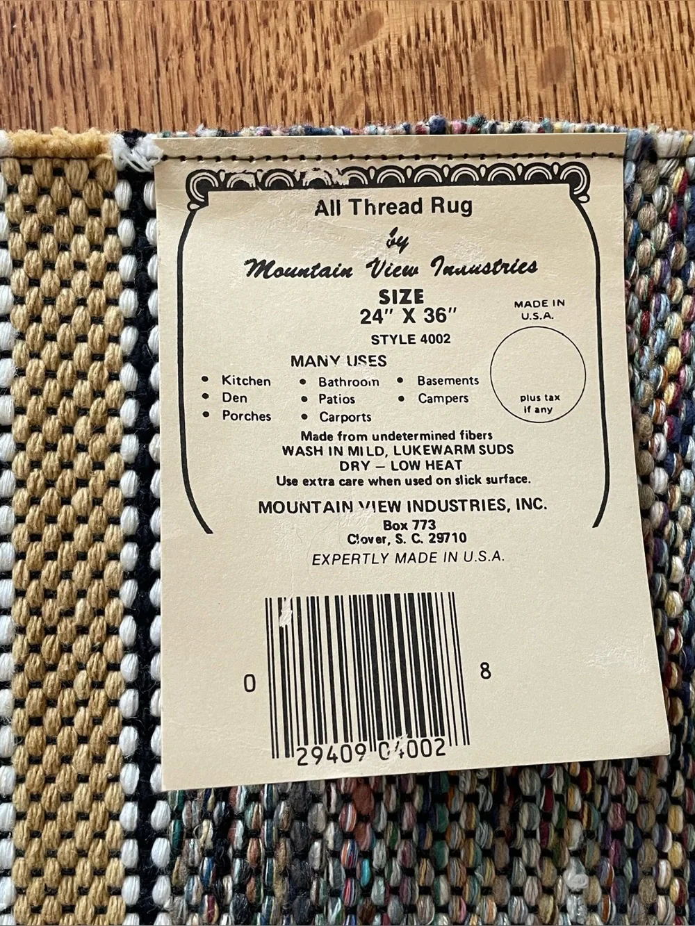New Old Stock Vintage Mountain View Industries Rag Rug Tan Striped Weave NWT